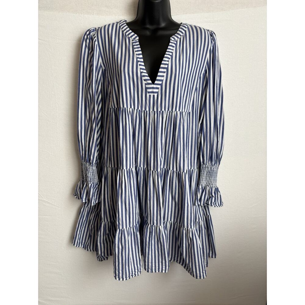 Pomander Place XXL Blue White Stripe Tiered Dress Coastal Grandmother Boho